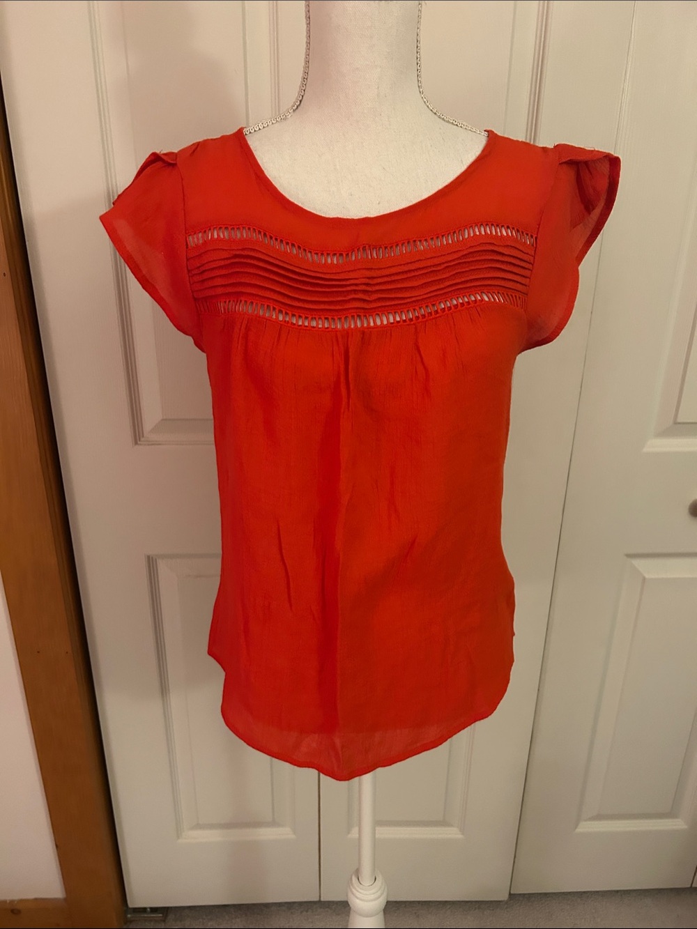 Women’s Red Cap-Sleeve Pintuck Blouse
